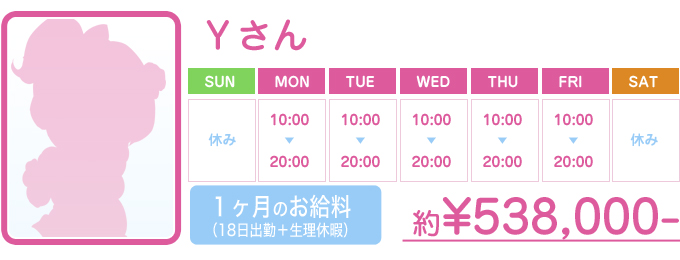 Yさん 18日出勤+生理休暇 約538,000円
